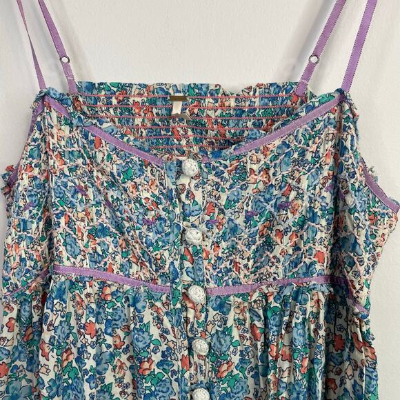 Free People Molly Jo Floral Midi Sleeveless Dress Prairie Cottage Bohemian XL - Picture 4 of 17